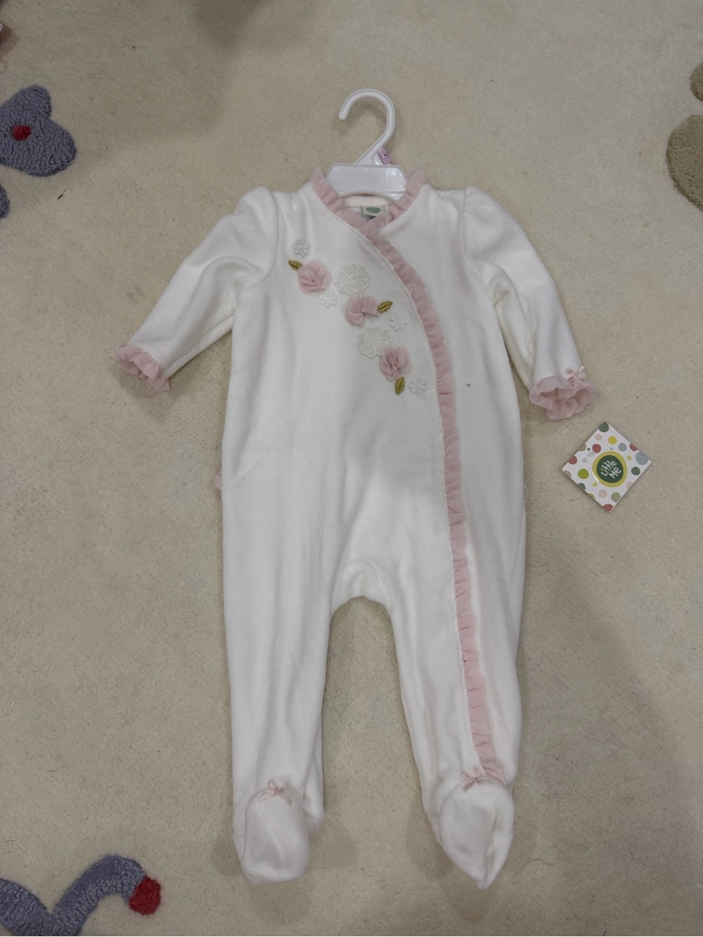 Little Me Velour Footies Ivory Floral Footie Baby 9M NWT
